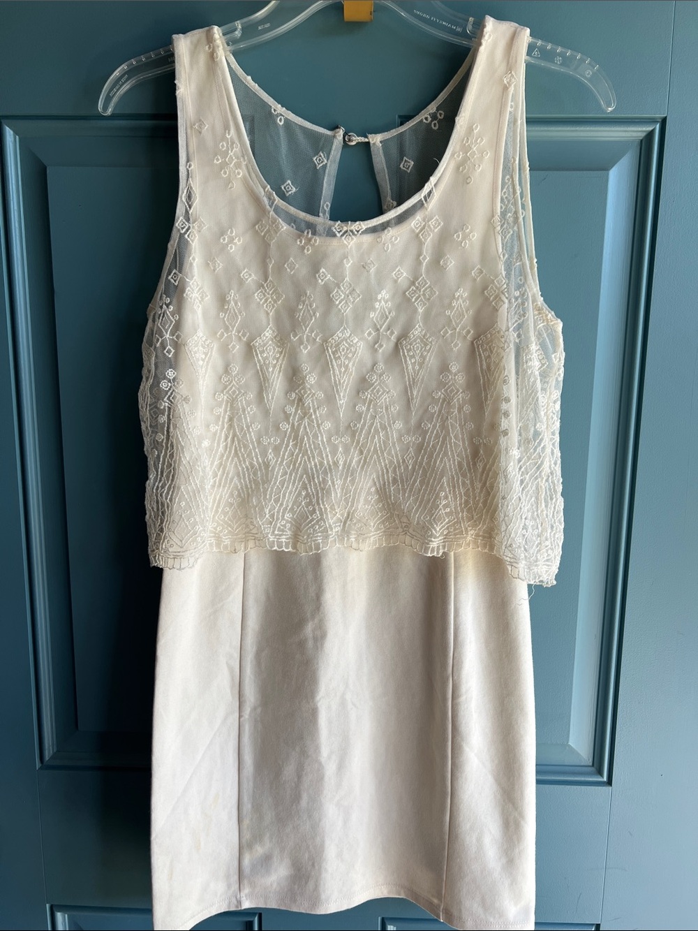 American Eagle Outfitters Ivory Sleeveless Embroidered Overlay Dress